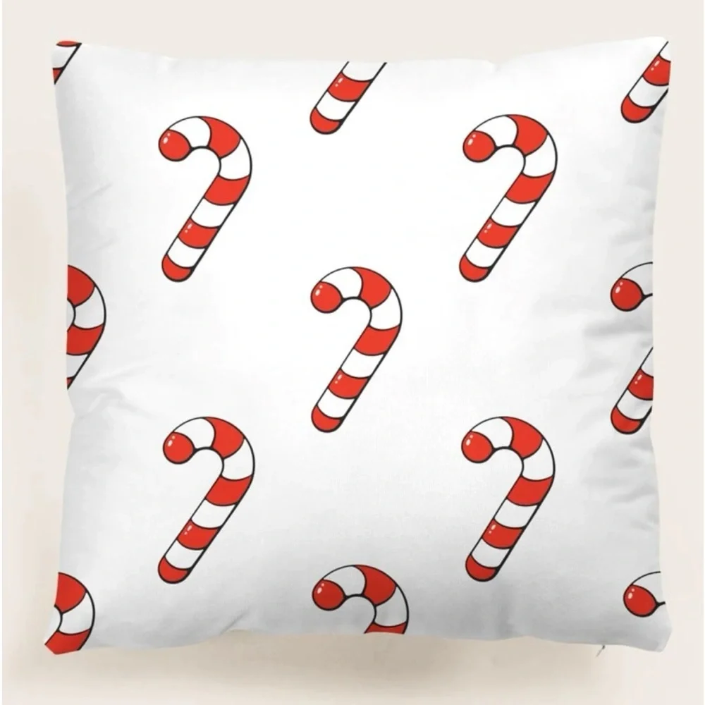 Christmas Cane Print Cushion Cover Without Filler. 4 Set